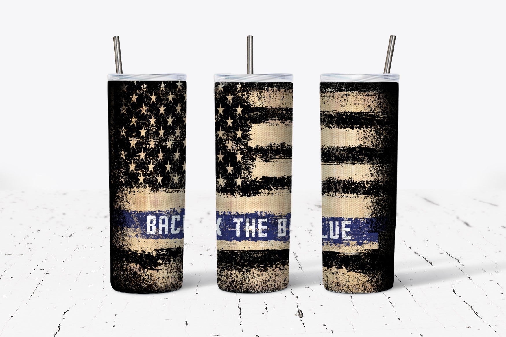 American Flag Back the Blue Horizontal Tumbler