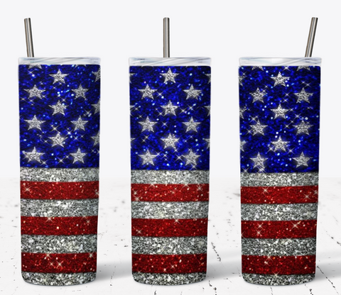 American Flag Glitter 20oz Tumbler
