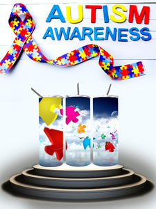 Autism Puzzle Pieces in Clouds Tumbler
