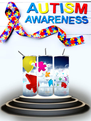 Autism Puzzle Pieces in Clouds Tumbler
