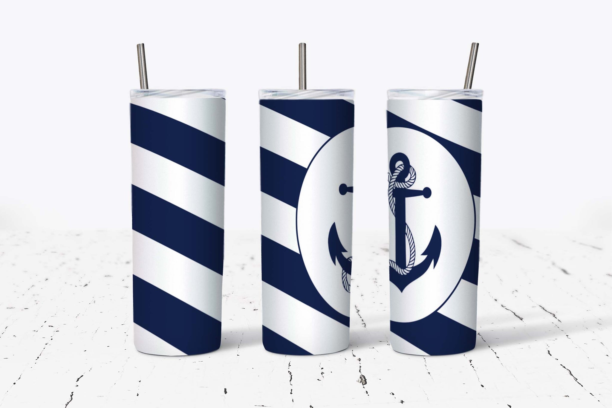 Blue Stripes Anchor 20oz Tumbler