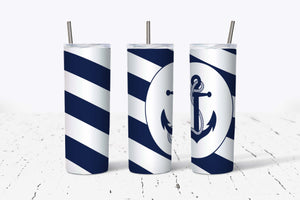 Blue Stripes Anchor 20oz Tumbler