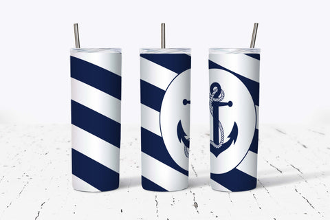 Blue Stripes Anchor 20oz Tumbler