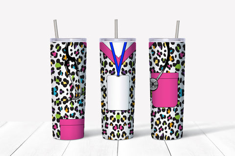 Colorful Cheetah Scrubs - Name Badge Tumbler