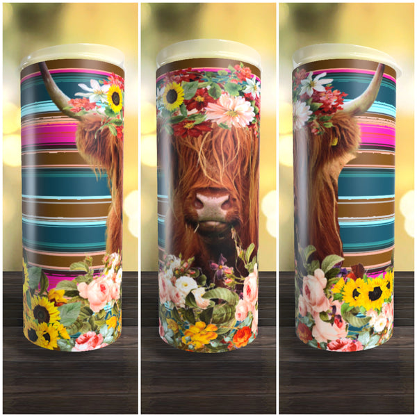 Cow n  Flowers with Serape 20oz Tumbler