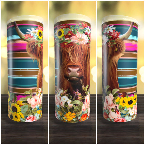 Cow n  Flowers with Serape 20oz Tumbler