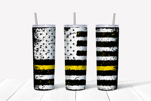 Distressed American Flag - Thin Yellow Line Tumbler