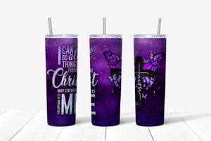 Galaxy Faith Butterflies - Philippians 4:13 20oz Tumbler