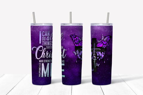 Galaxy Faith Butterflies - Philippians 4:13 20oz Tumbler