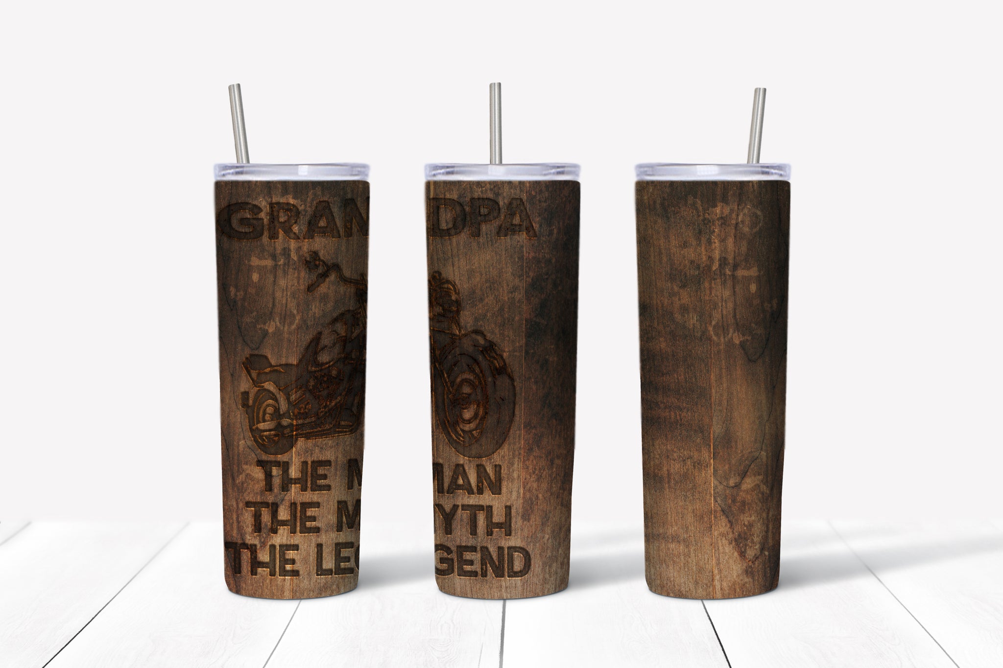 Grandpa The Man The Myth The Legend - Motorcycle - Wood Burn Style