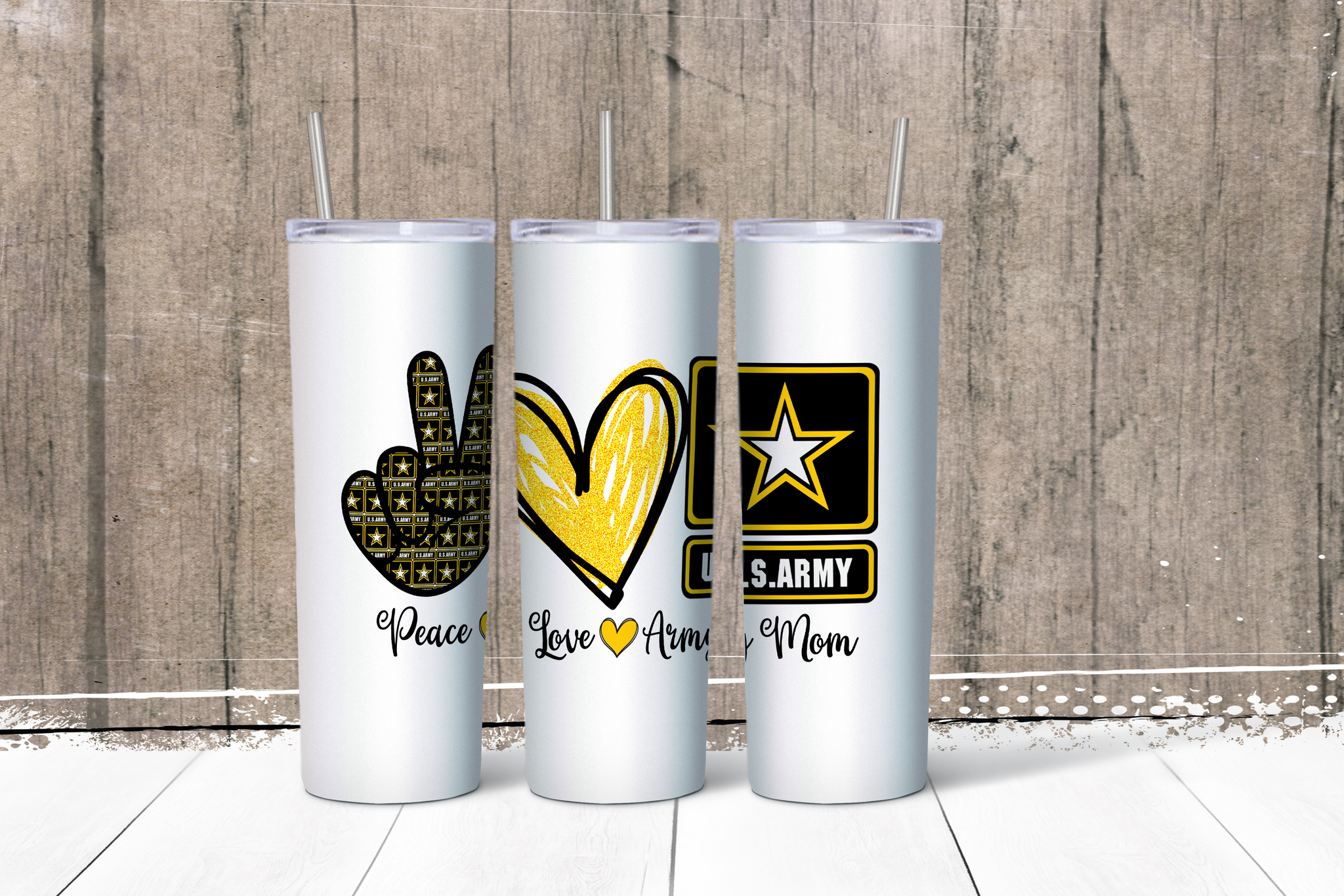 Peace Love Army Mom Tumbler