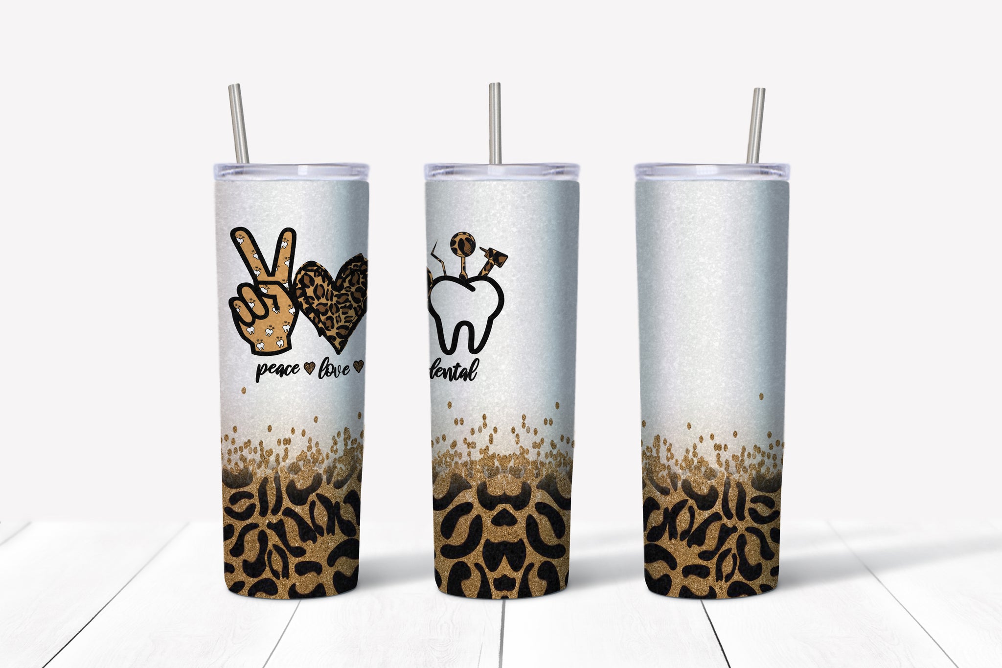 Peace Love Dental - Leopard Glitter Tumbler