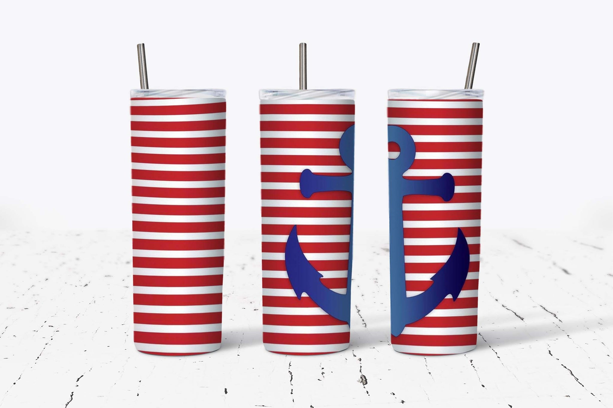 Red Stripes Anchor 20oz Tumbler