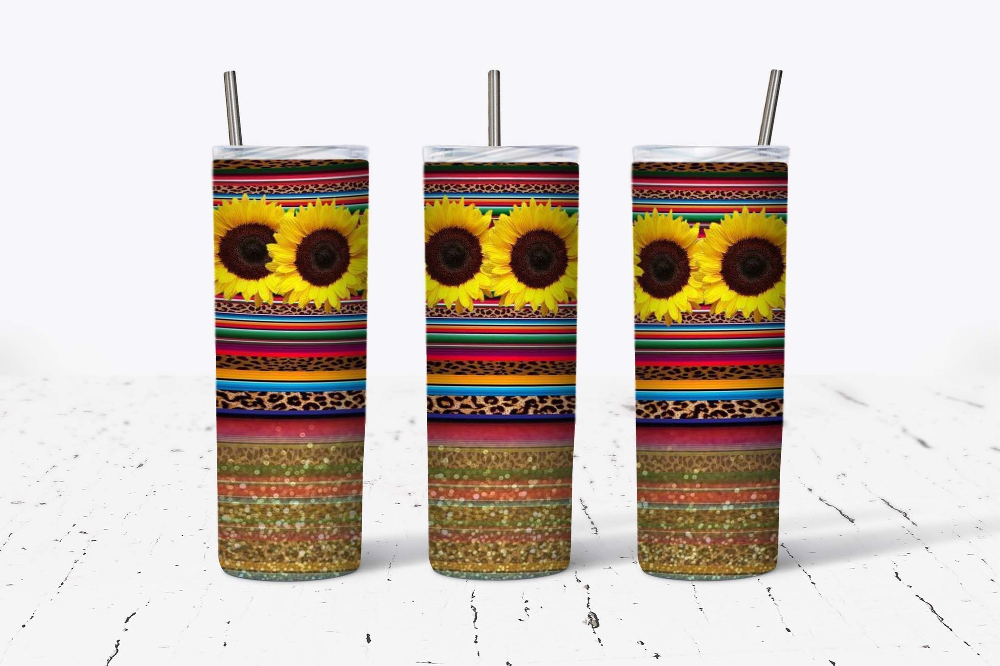 Sunflower n Stripe Gold Glitter 20oz Tumbler