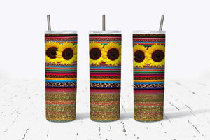 Sunflower n Stripe Gold Glitter 20oz Tumbler
