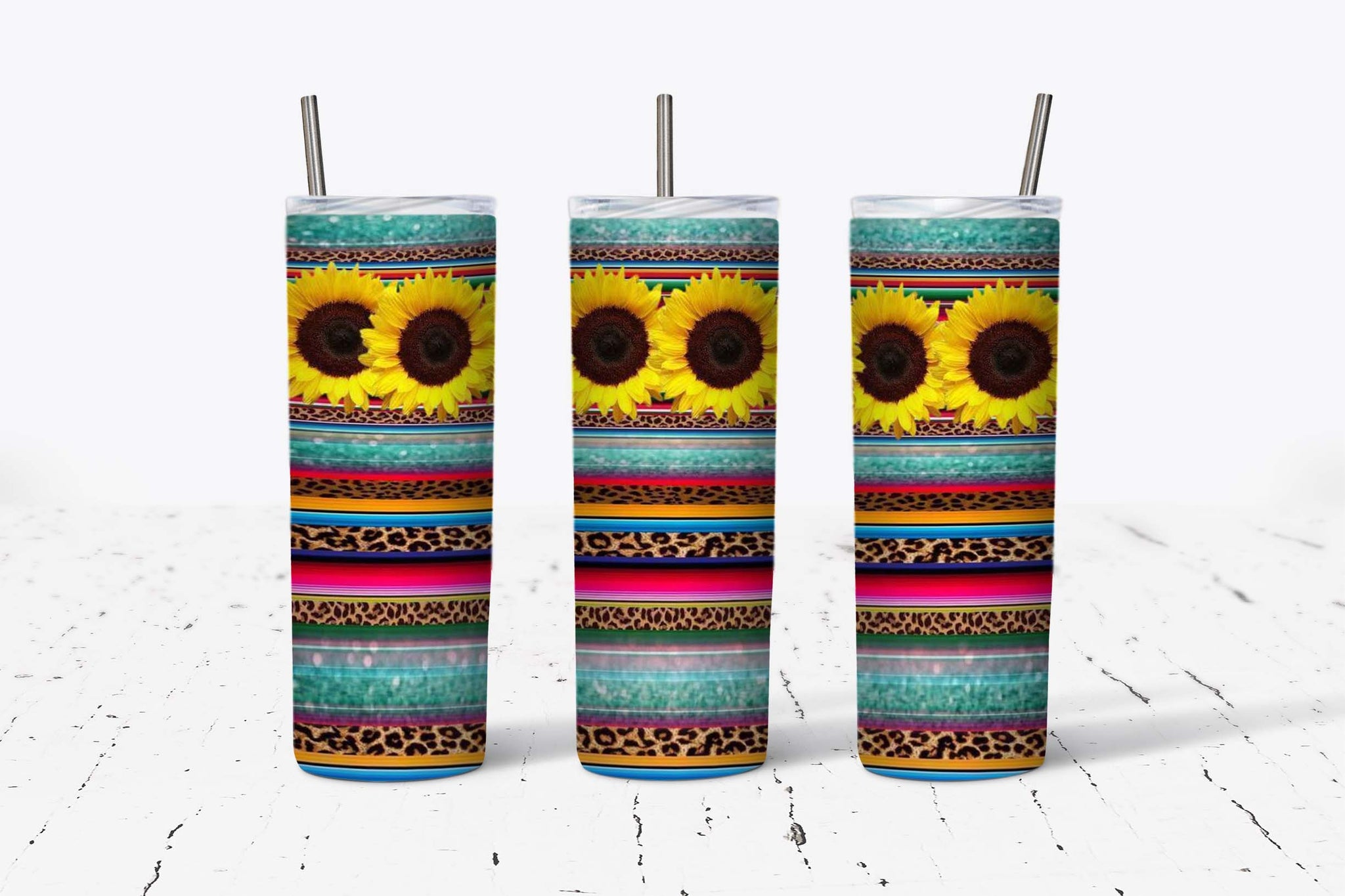 Sunflower n Stripe Green Glitter 20oz Tumbler