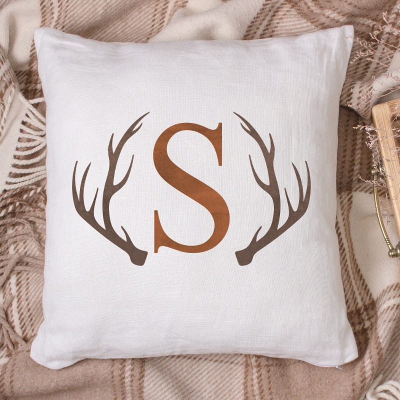 Watercolor Antler Monogram Pillow
